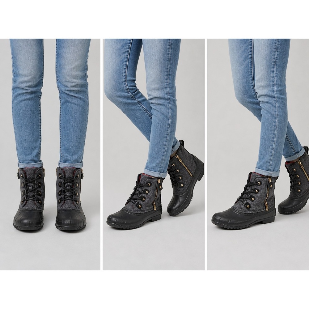 Tommy‎ Hilfiger Duck Boots Womens Size 7 Gray Black Waterproof Lace Up